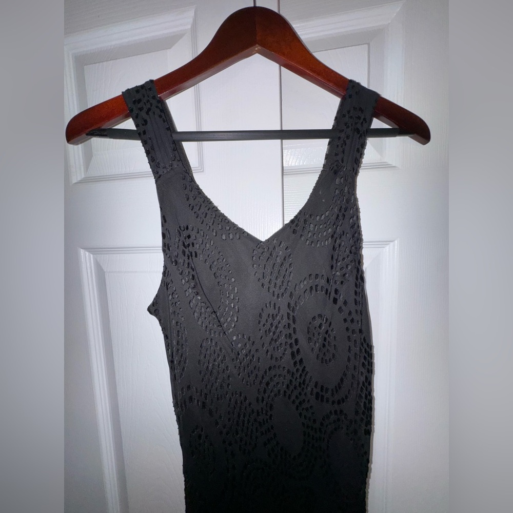 💥SALE Jonathan Martin Studio Blck Silk Burnout Midi Dress Size 12 Art Deco Sheer